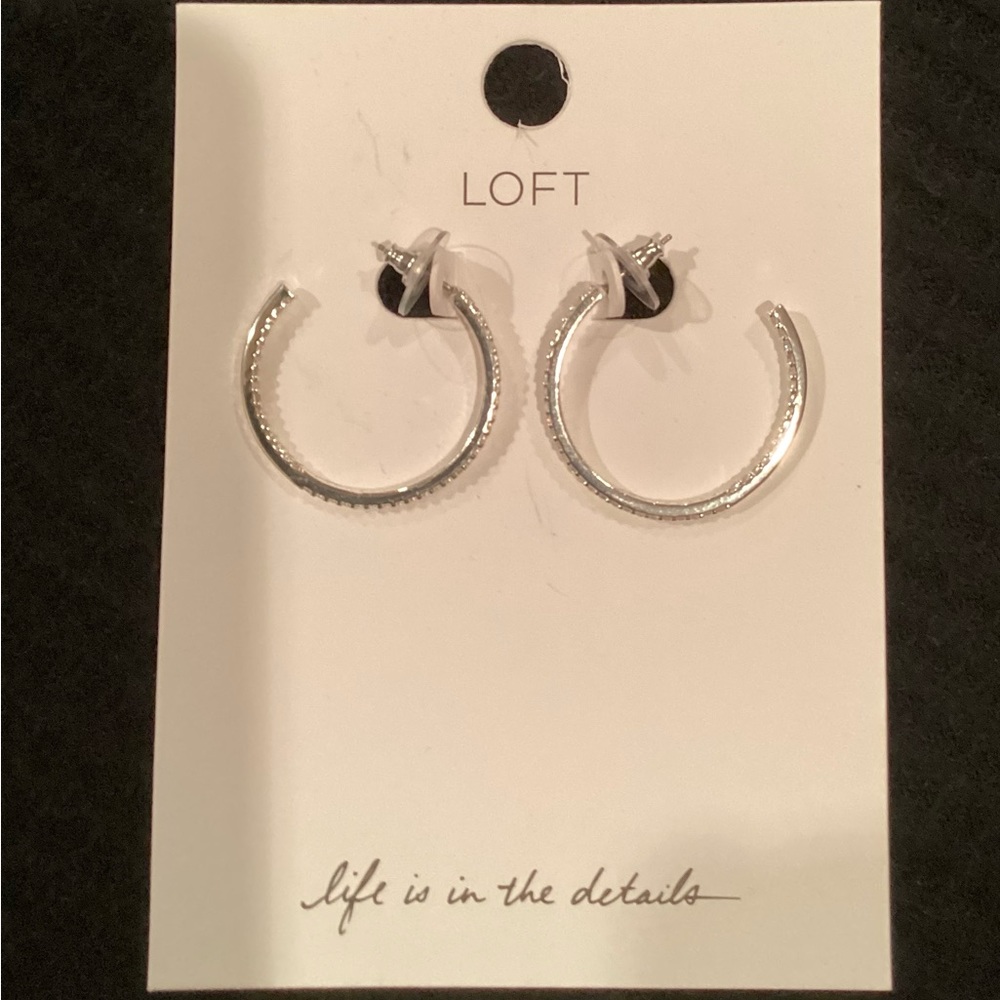 NWT LOFT Crystal hoop earrings silvertone finish.